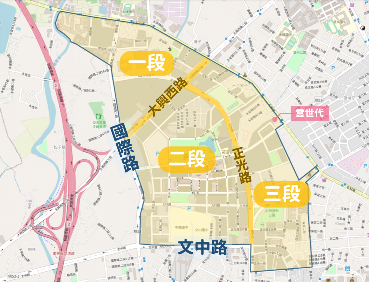 中路重劃區 區段劃分示意圖