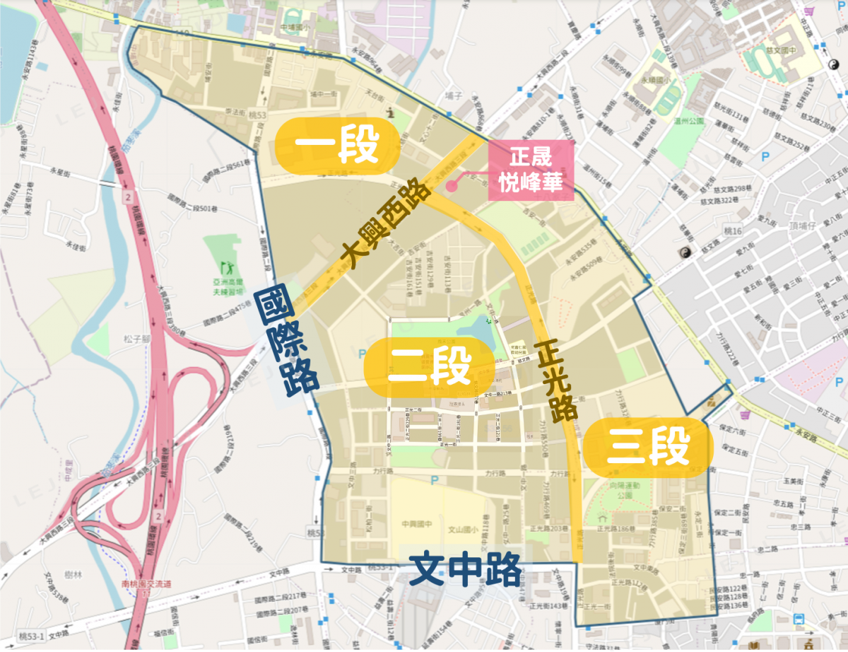 中路重劃區區段劃分示意圖