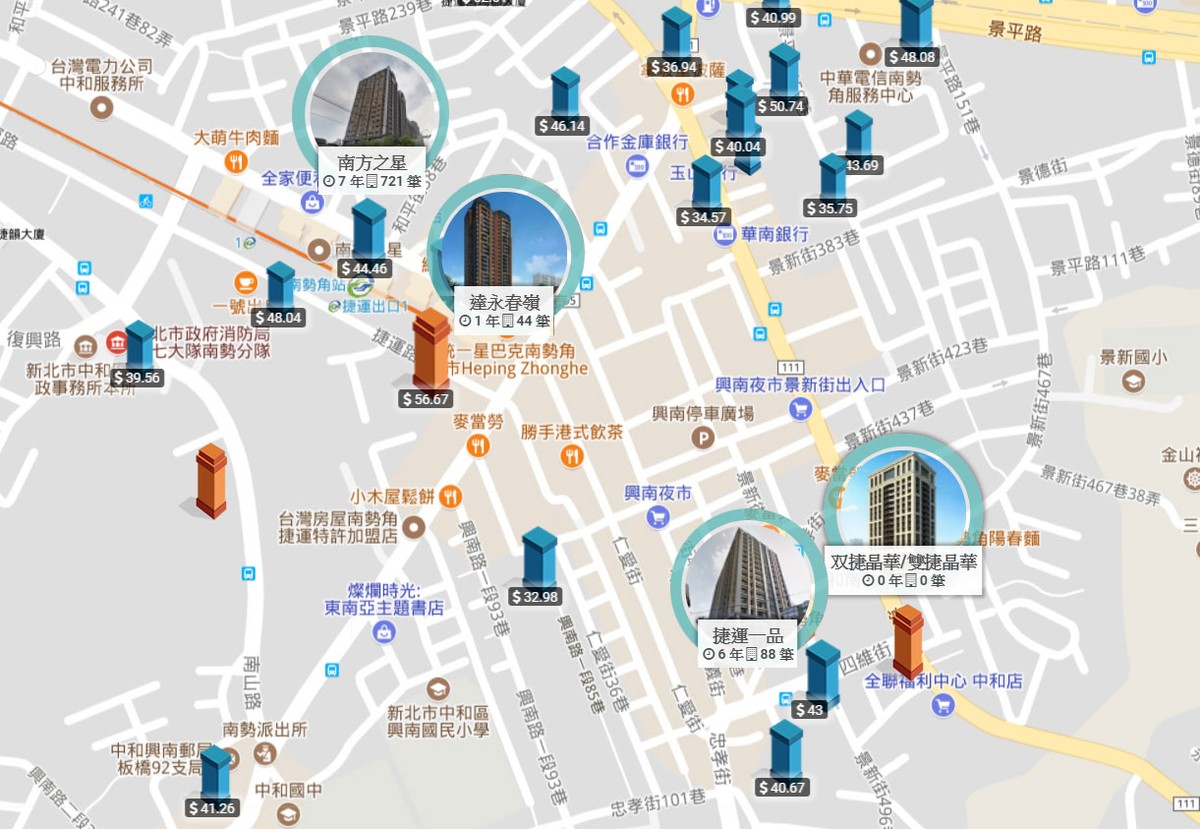 双捷晶華_南勢角站周圍實價登錄圖