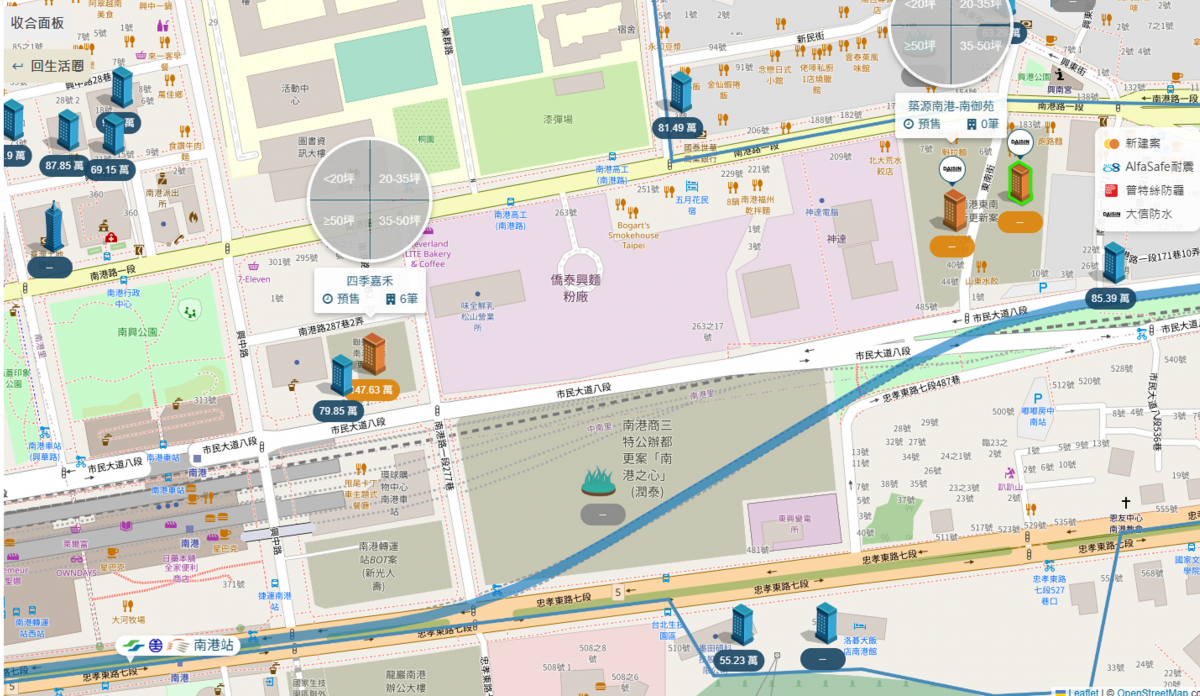 南港車站周邊線上個案比較圖