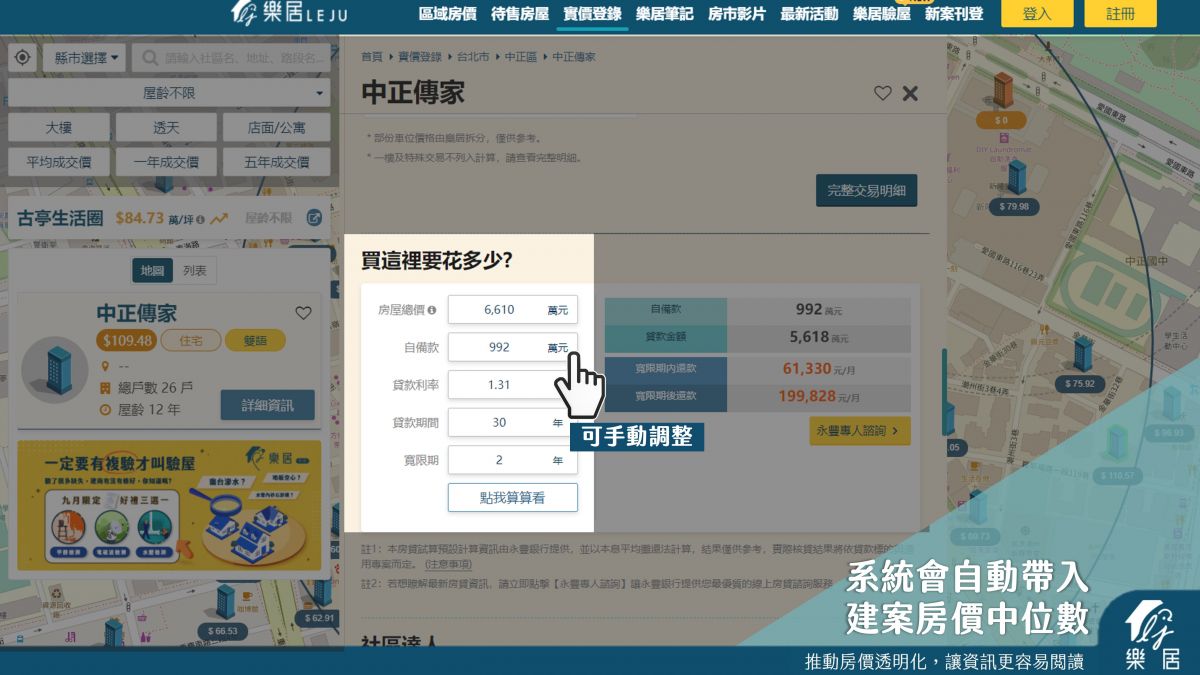 新功能】買這裡要花多少？樂居x永豐大戶輕鬆查房貸