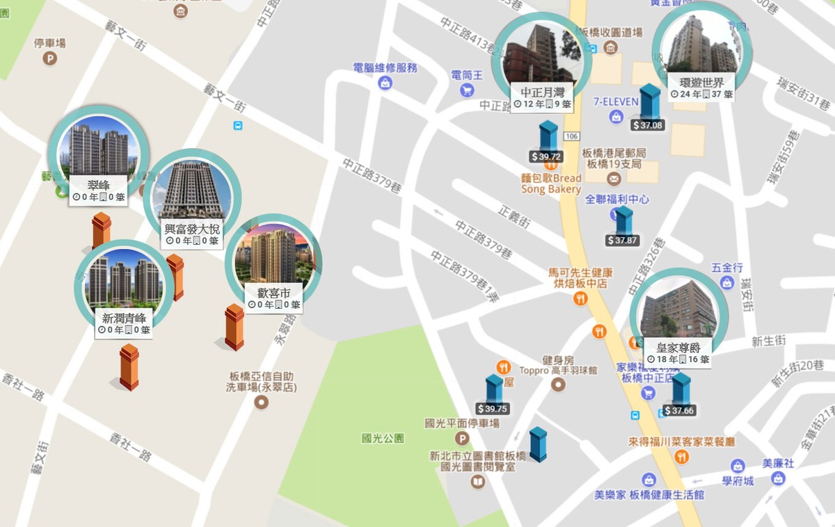 板橋_歡喜市-實價登錄圖-中正路商圈