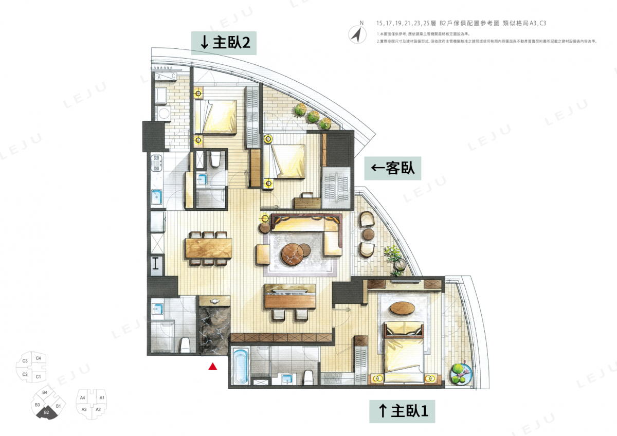 麗晶花園廣場  B2戶 家具配置參考圖