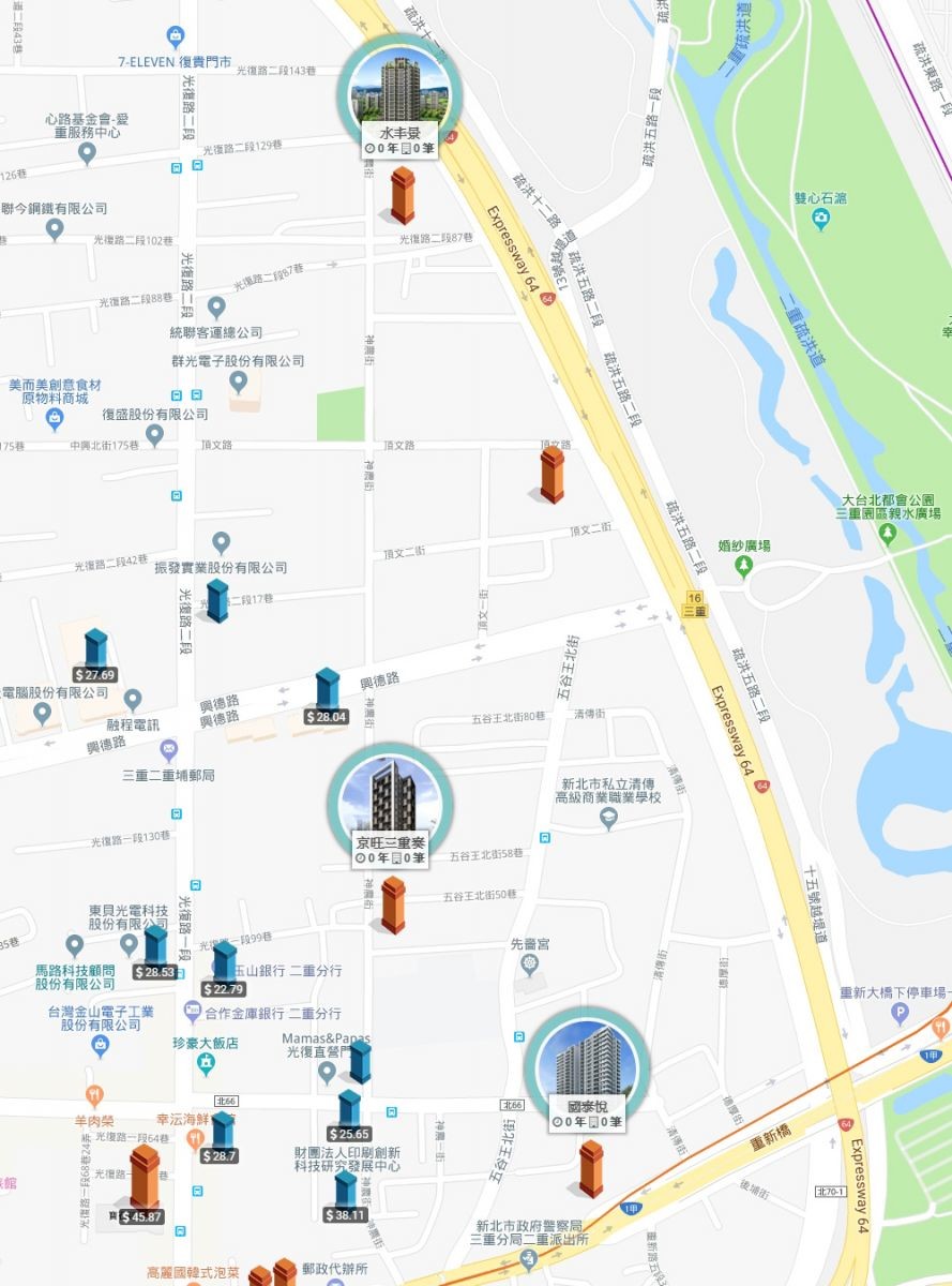 水丰景實價登錄比較_二重重劃區左岸周邊個案